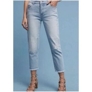 Anthropologie Pilcro Women’s Sz 29 Mid Rise Patched Light Wash Boyfriend Jeans